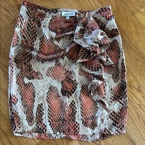 Jennifer Lopez Rust and Cream Snake-Print Ruffle Pencil Skirt